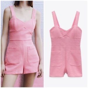 NWT ✨ Zara Textured Weave Jumpsuit in Pink